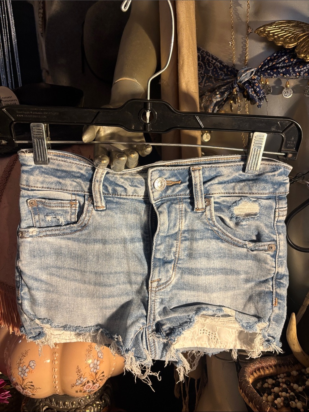 American Eagle Outfitters Light Blue Distressed Denim Shortalls